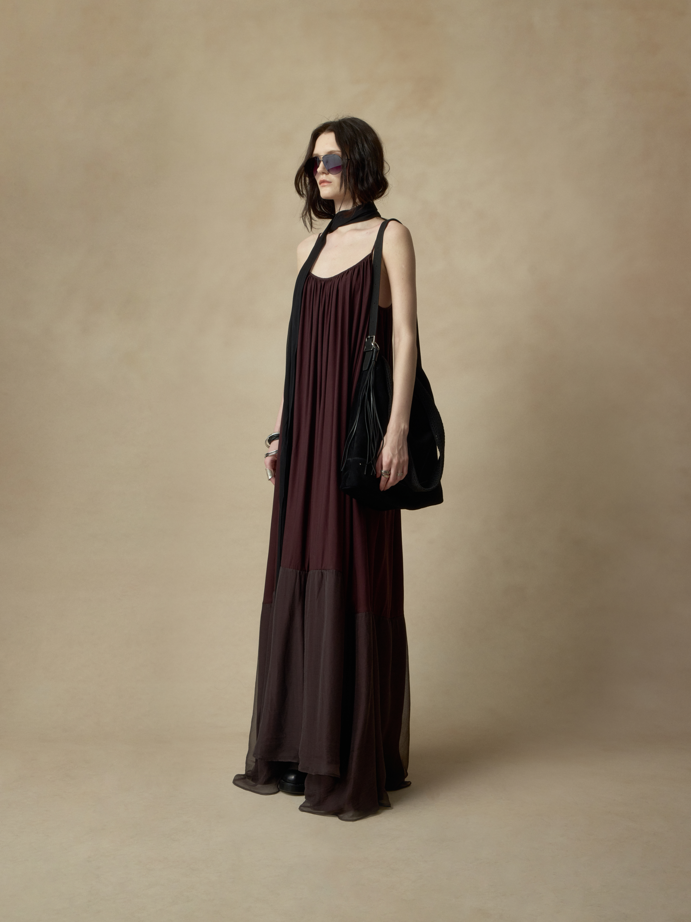 Black Silk Backless Ruffle Maxi Dress