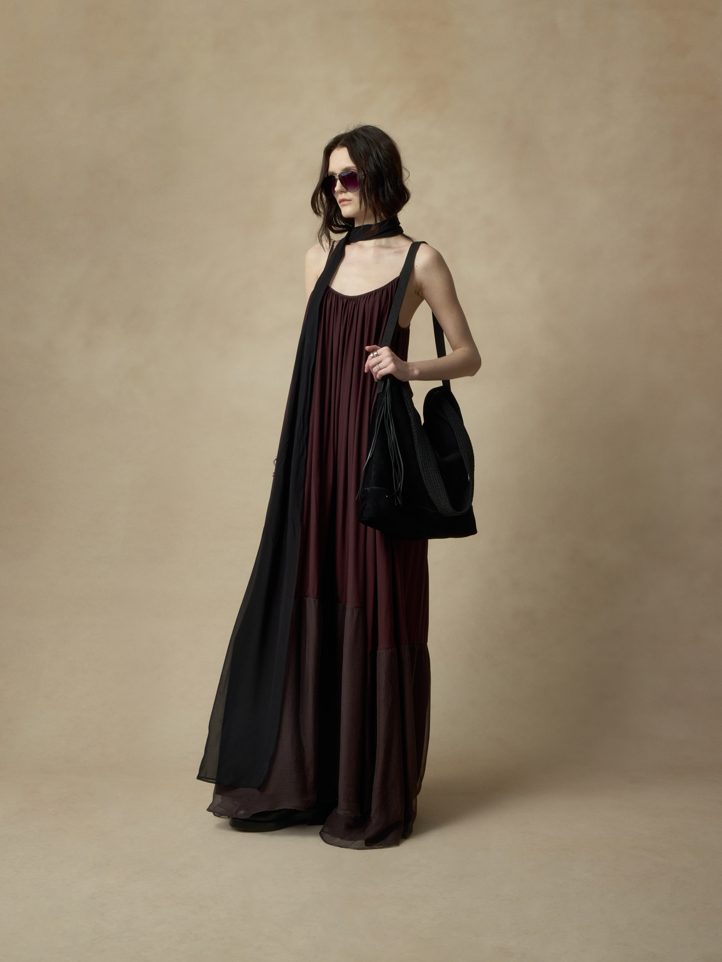 Black Silk Backless Ruffle Maxi Dress