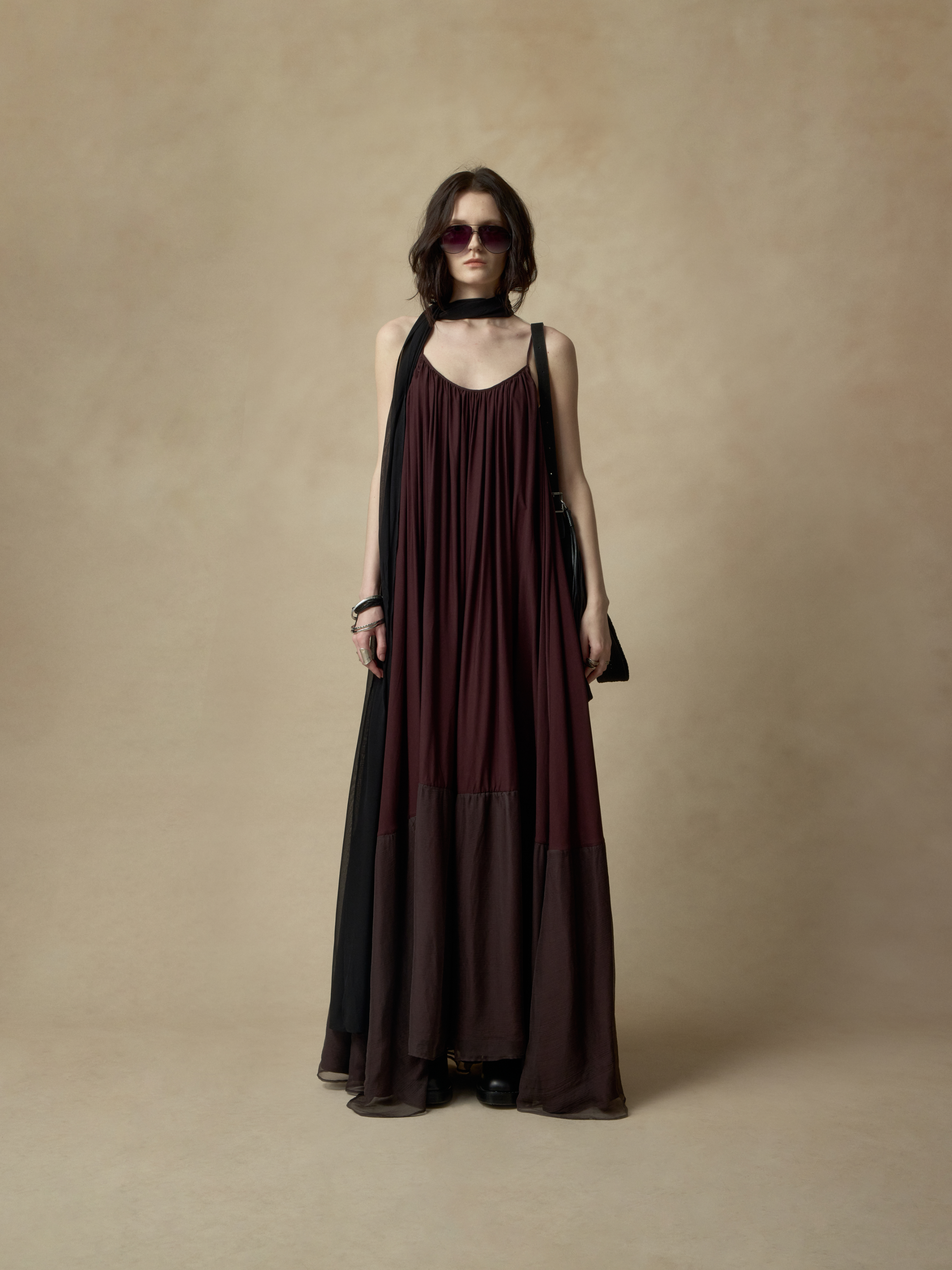 Black Silk Backless Ruffle Maxi Dress