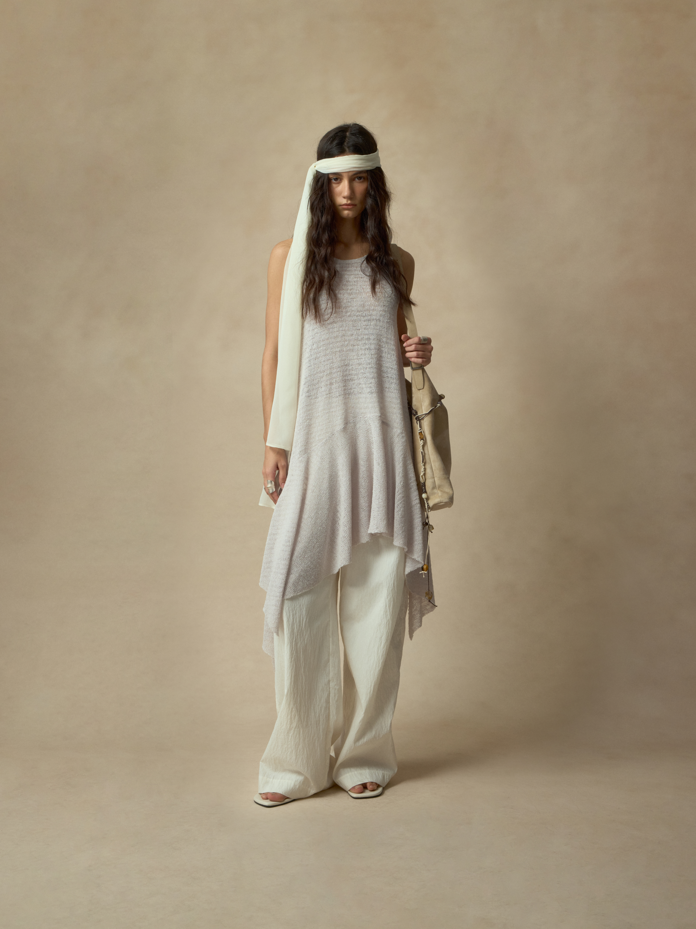 Grey-White Asymmetrical Knit Top