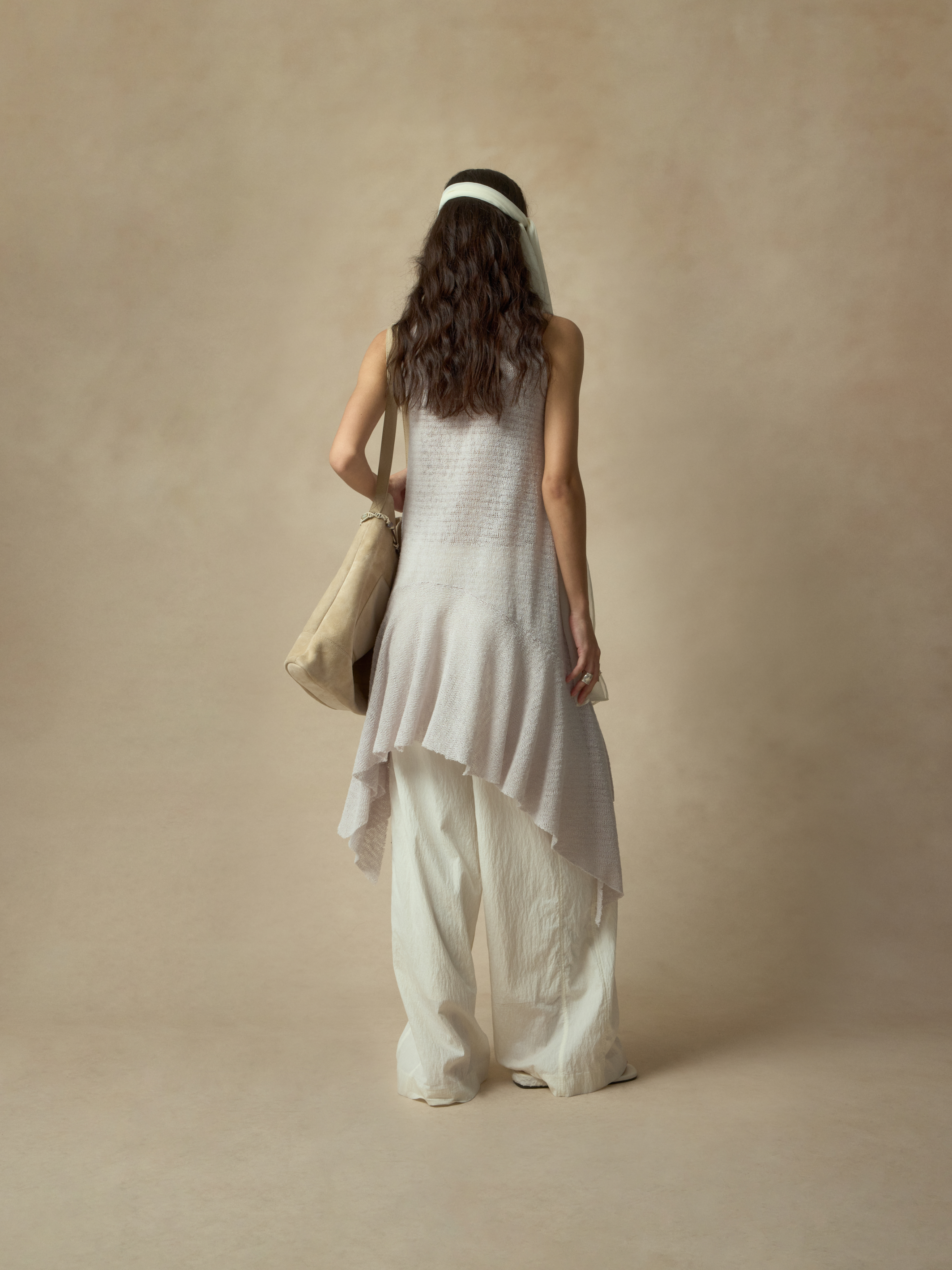 Grey-White Asymmetrical Knit Top