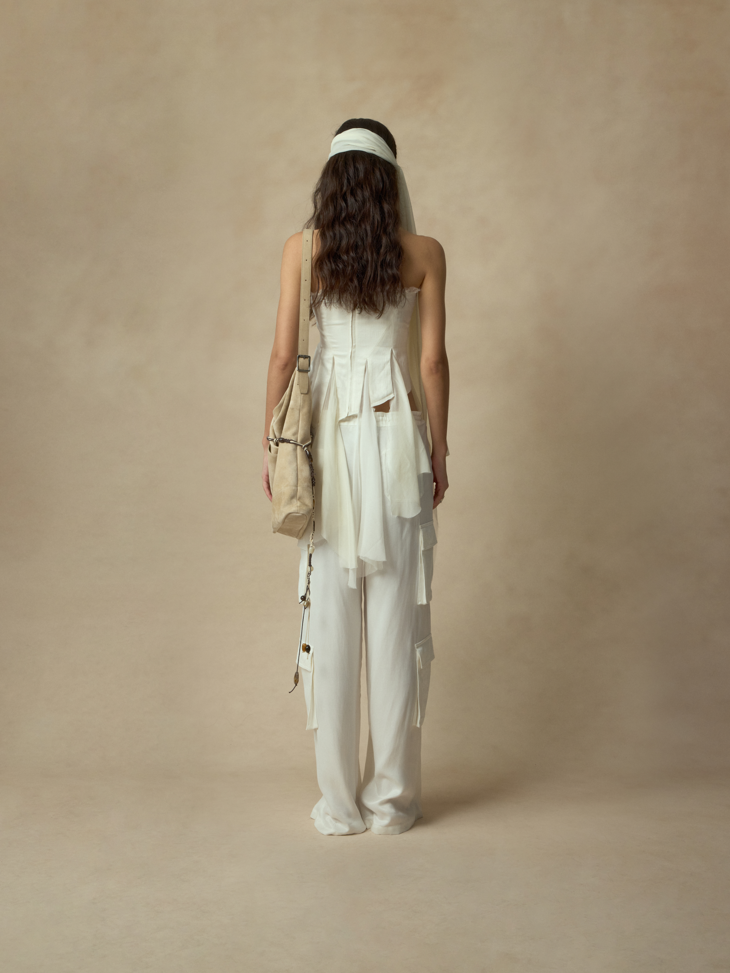 White Paneled Silk Lace Bustier