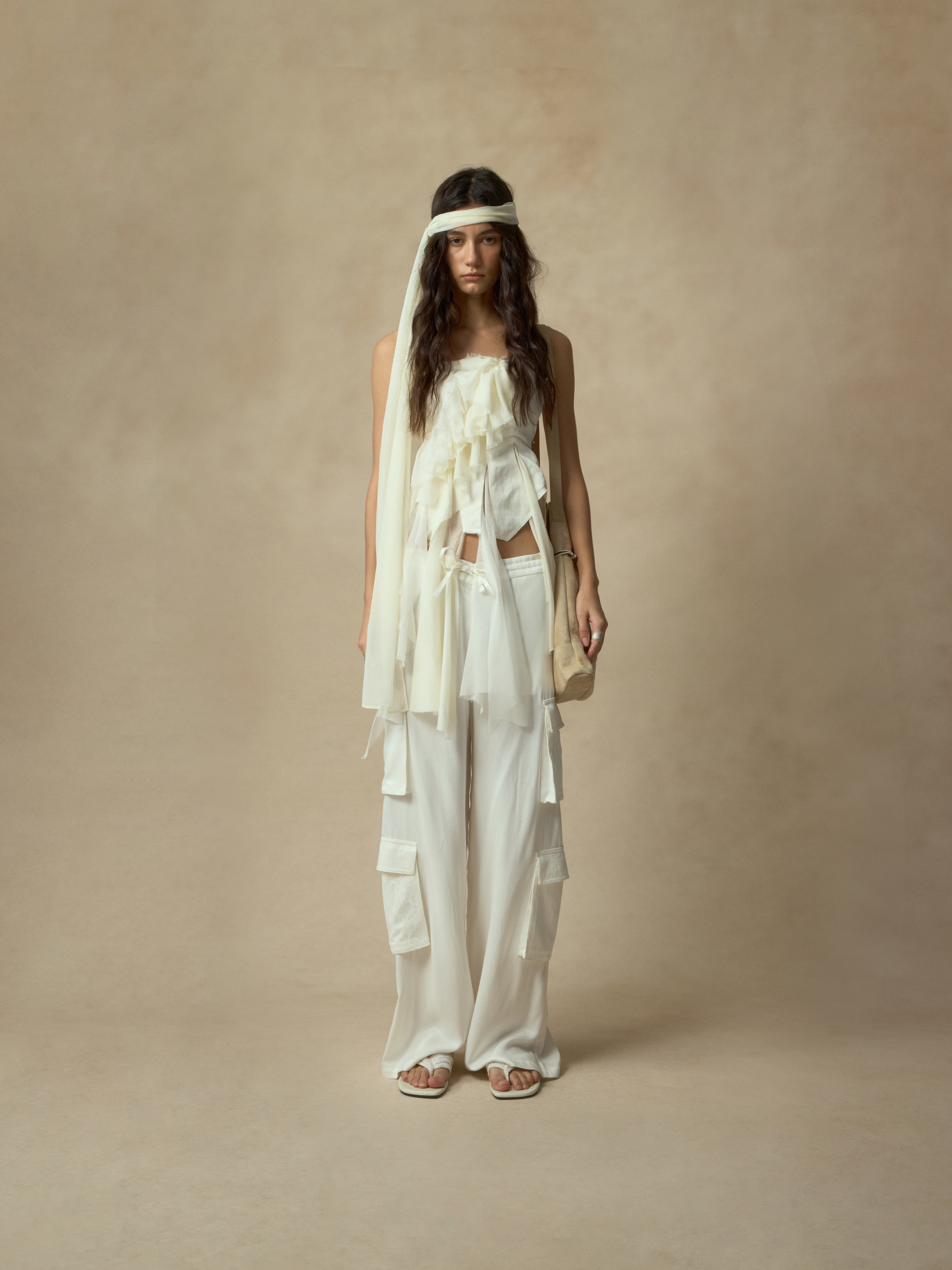 White Paneled Silk Lace Bustier