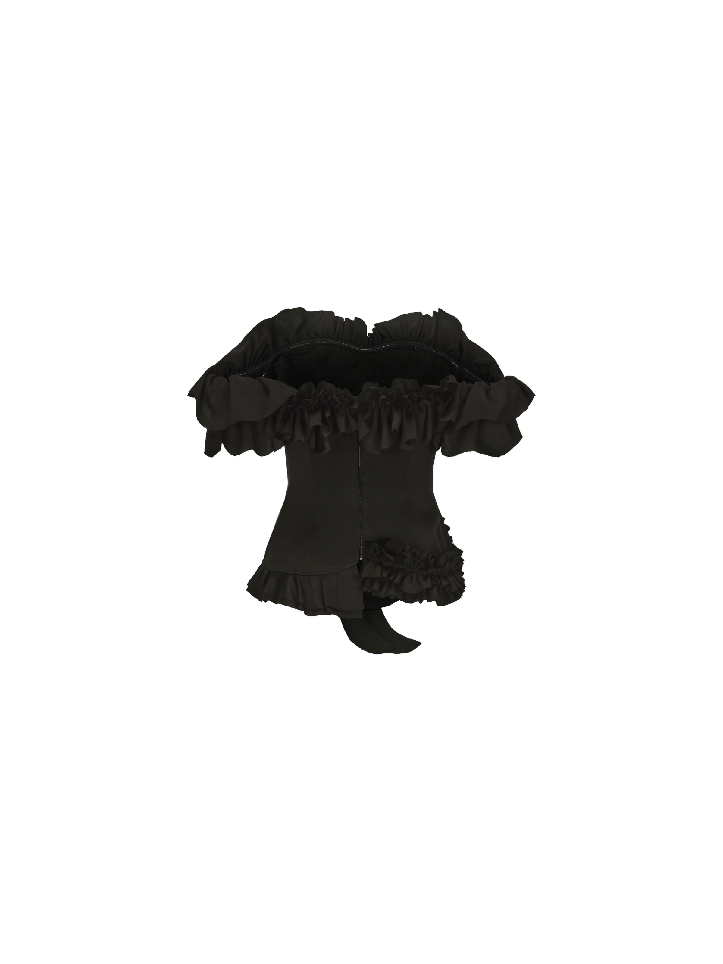 Black Ruched Flounce Lace Off-Shoulder Top