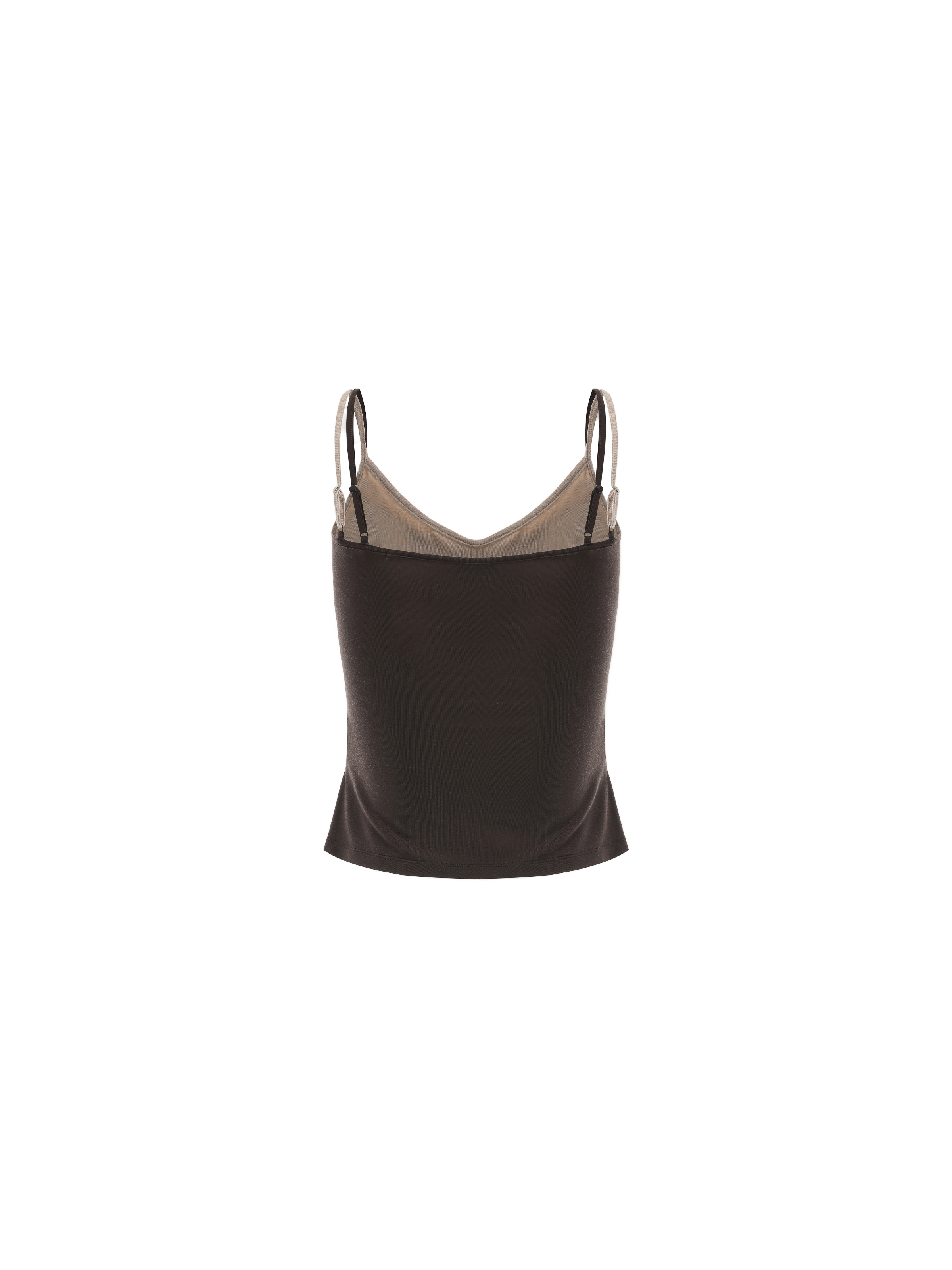 Brown Coffee Paneled Faux Two-Piece Embroidered Camisole
