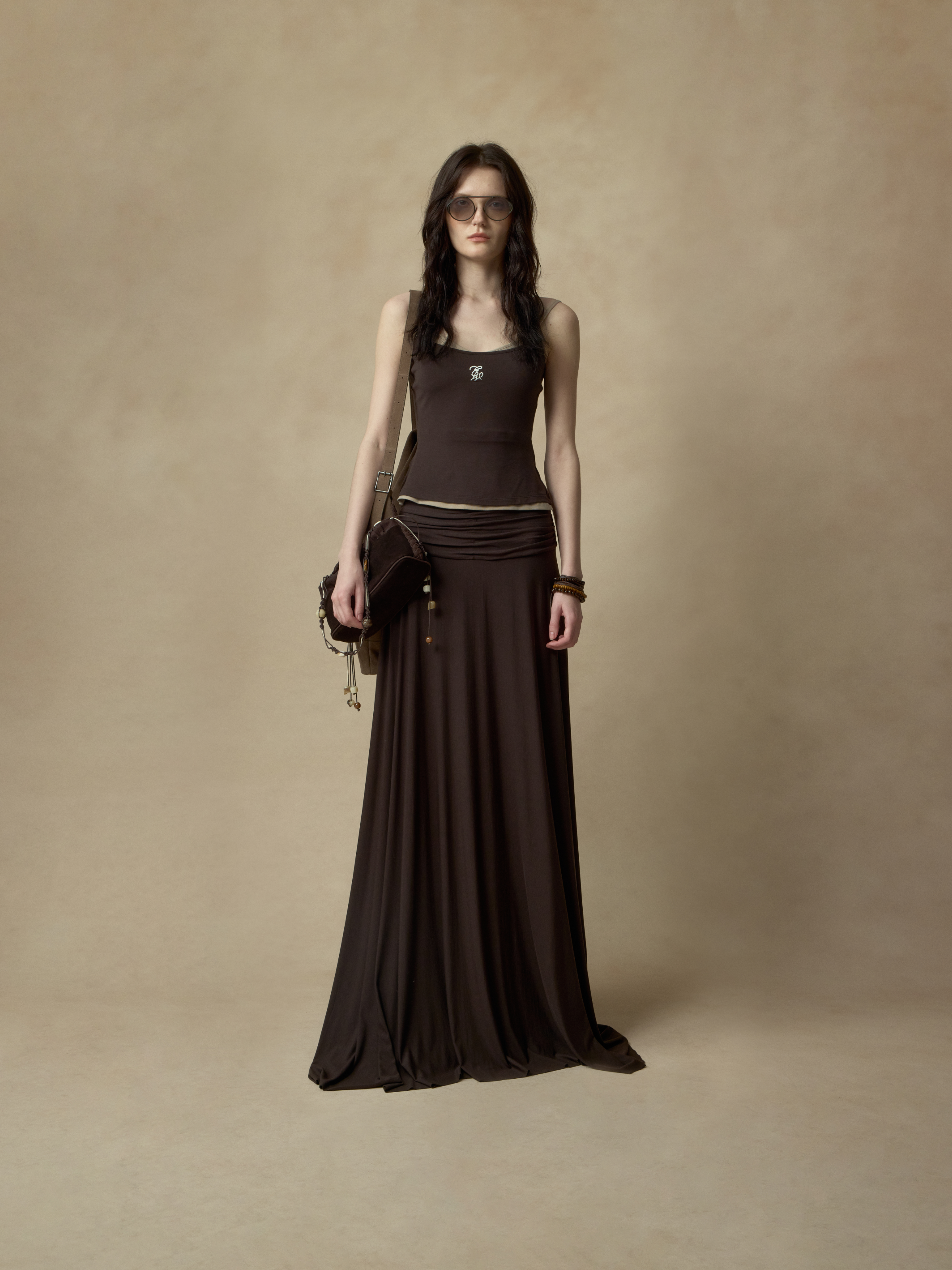 Brown Coffee Pleated Draped Knit Skirt