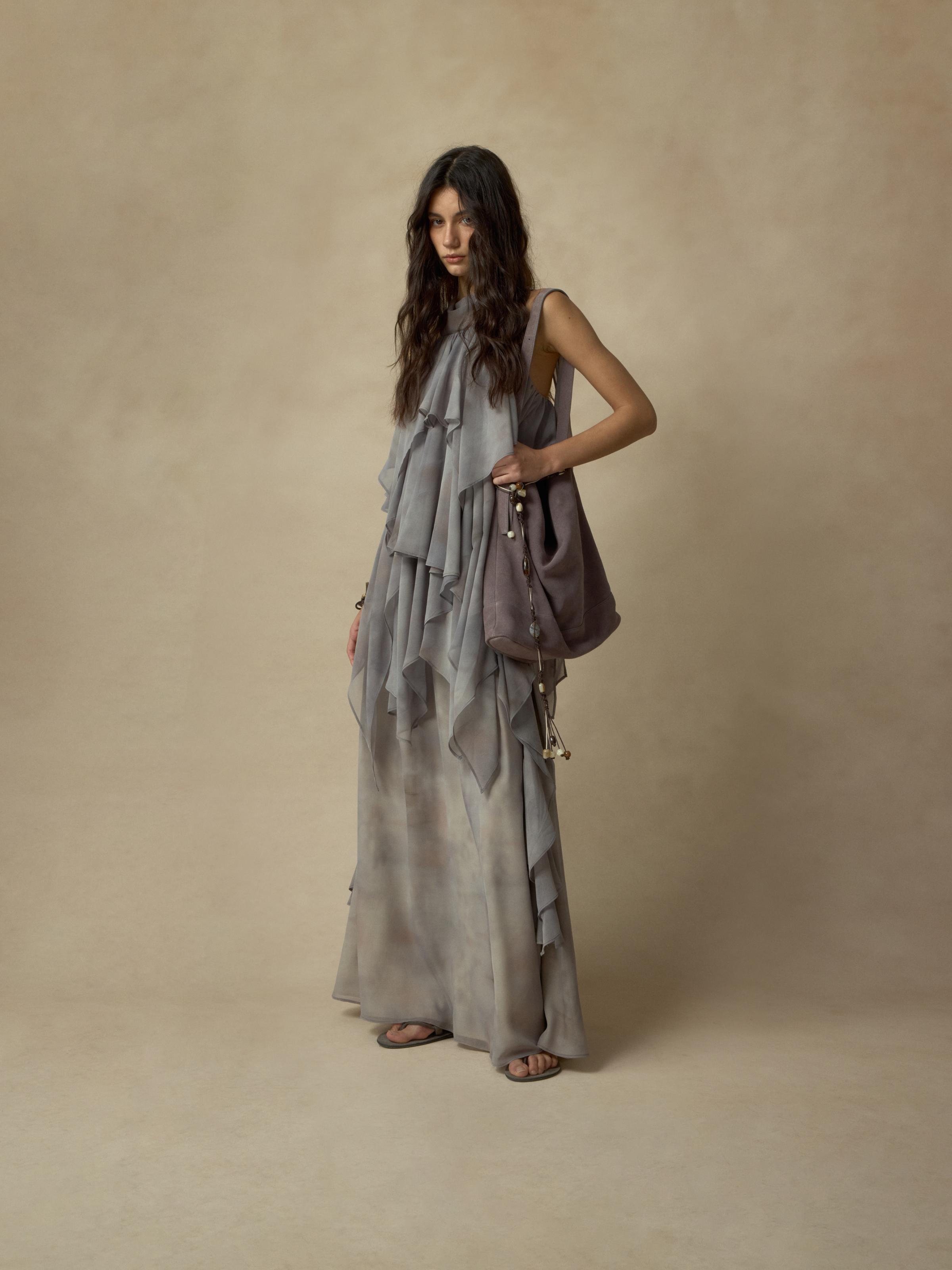 Ombre Printed Elastic-Waist Midi Skirt