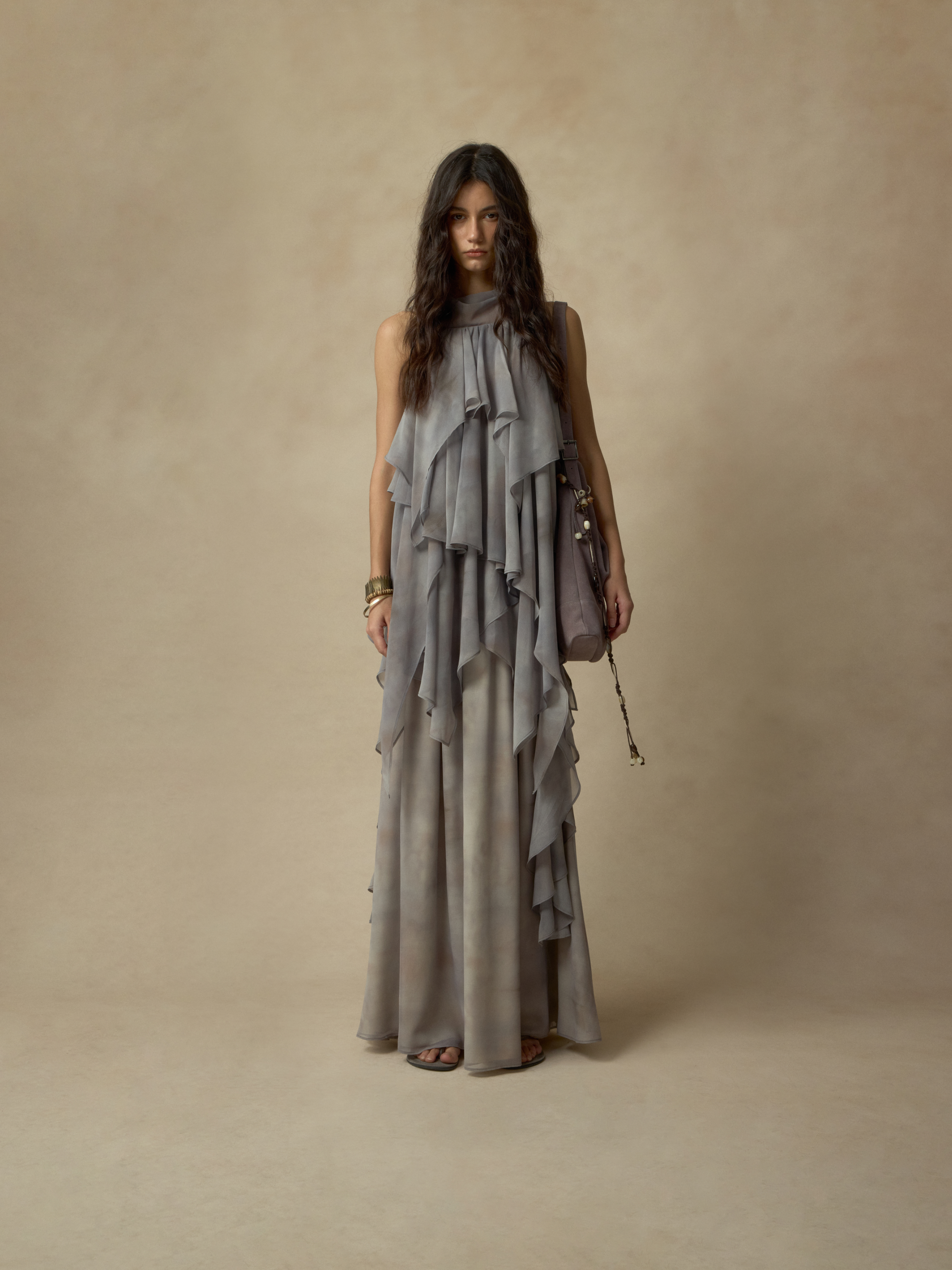 Ombre Printed Elastic-Waist Midi Skirt