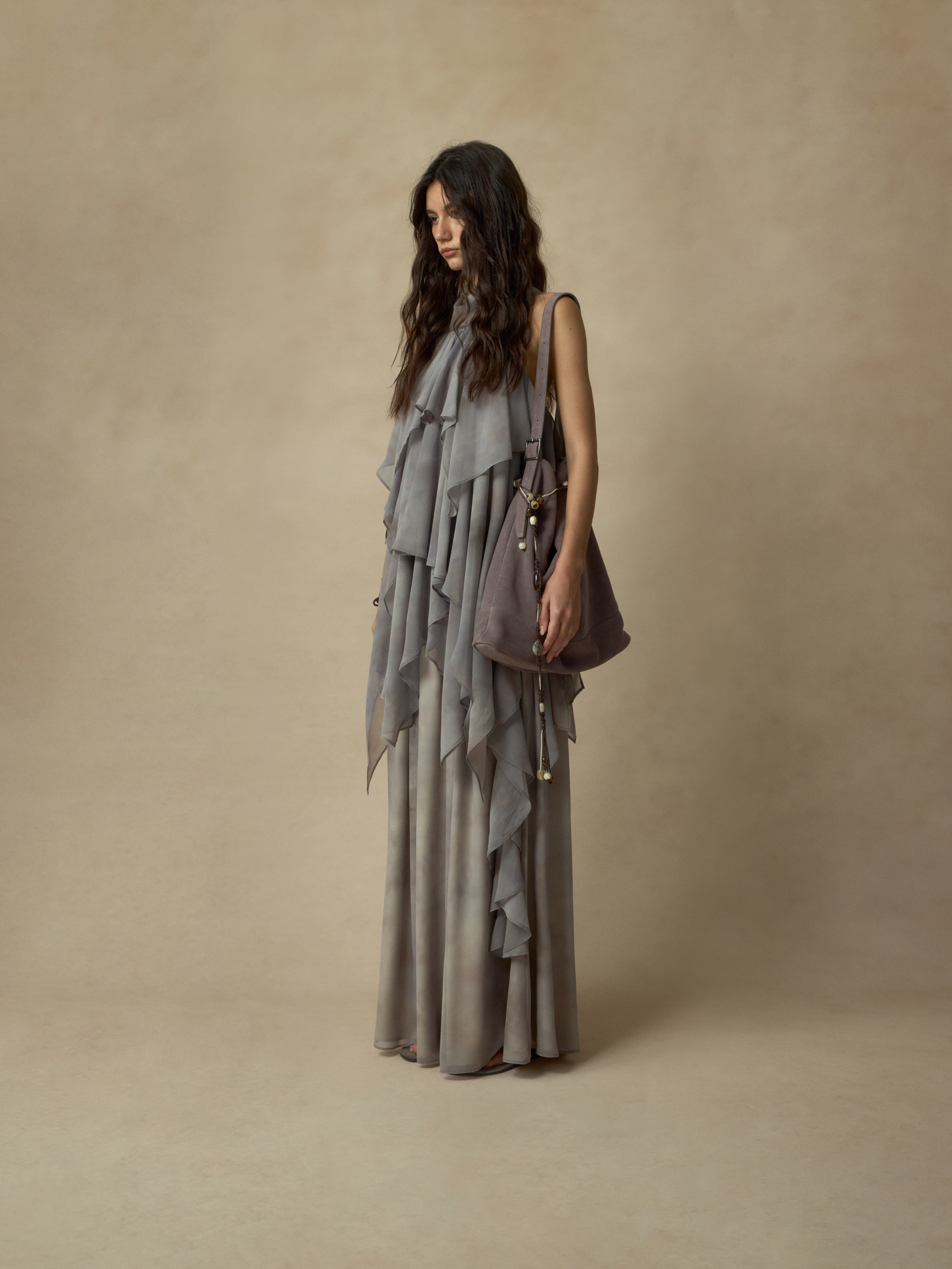 Ombre Printed Elastic-Waist Midi Skirt