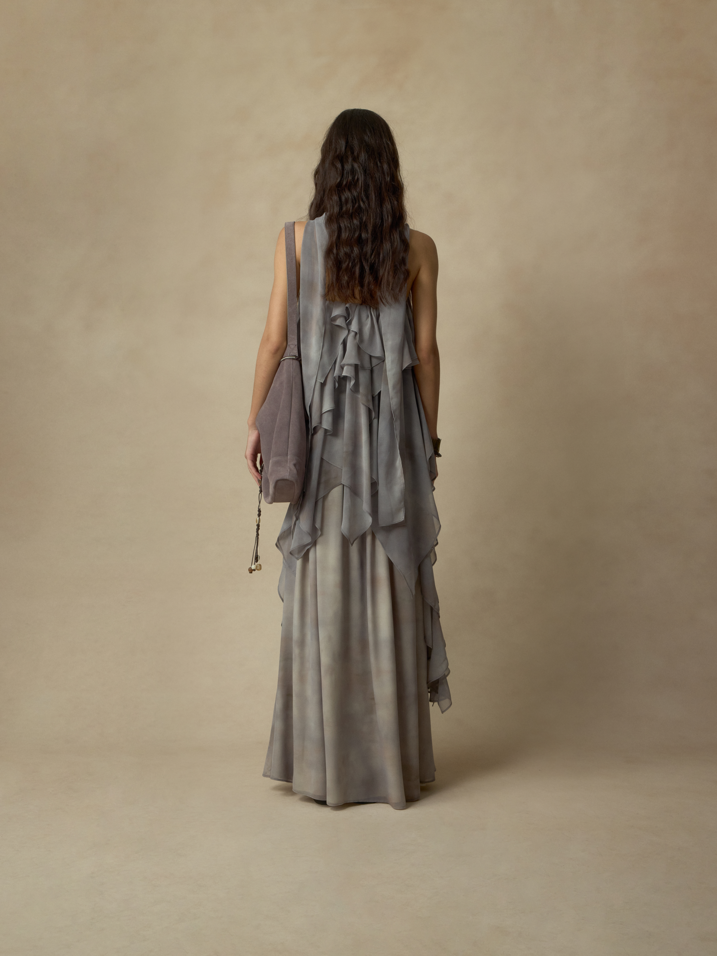 Ombre Printed Elastic-Waist Midi Skirt