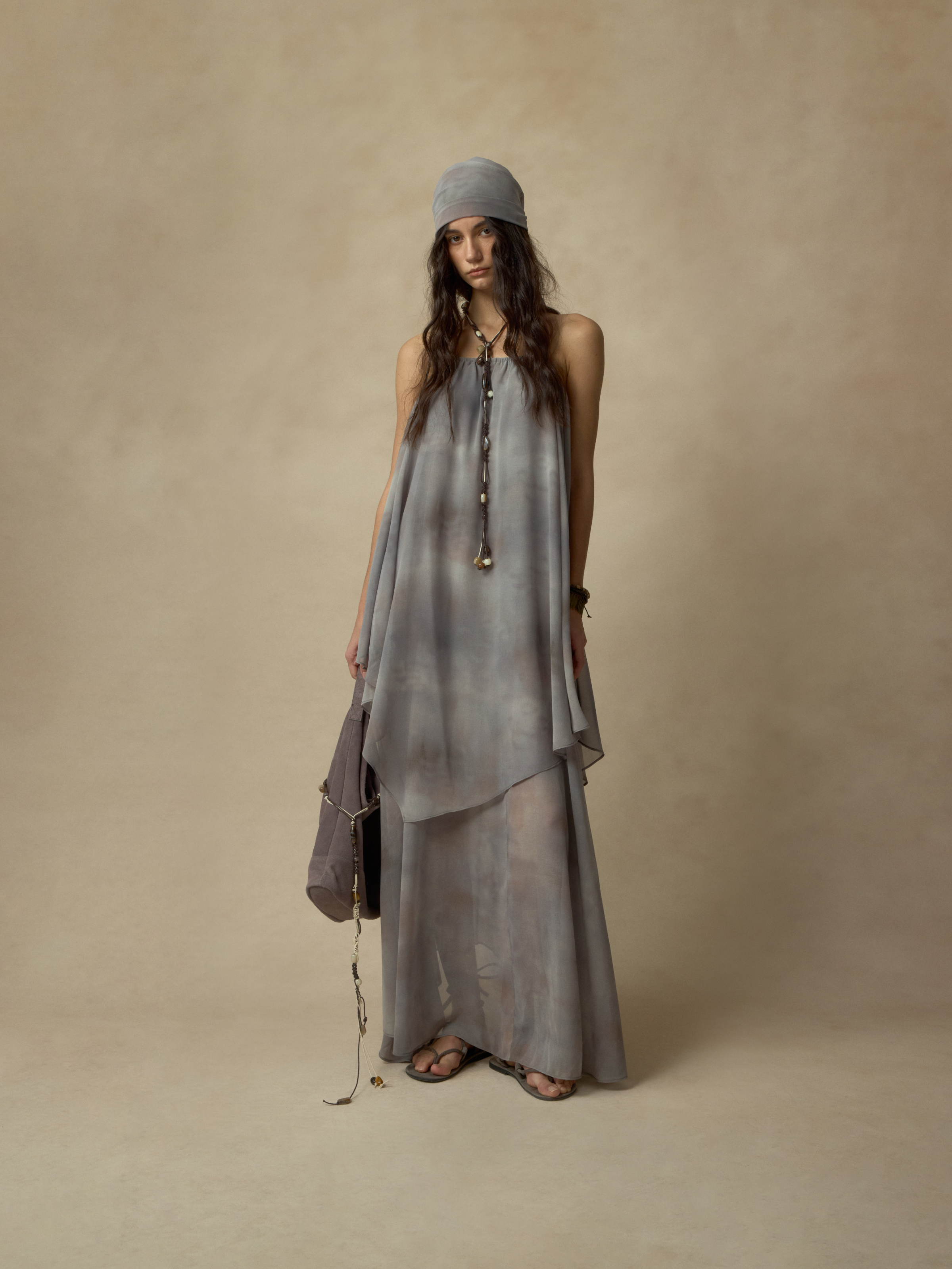 Grey Layered Printed Convertible Dress