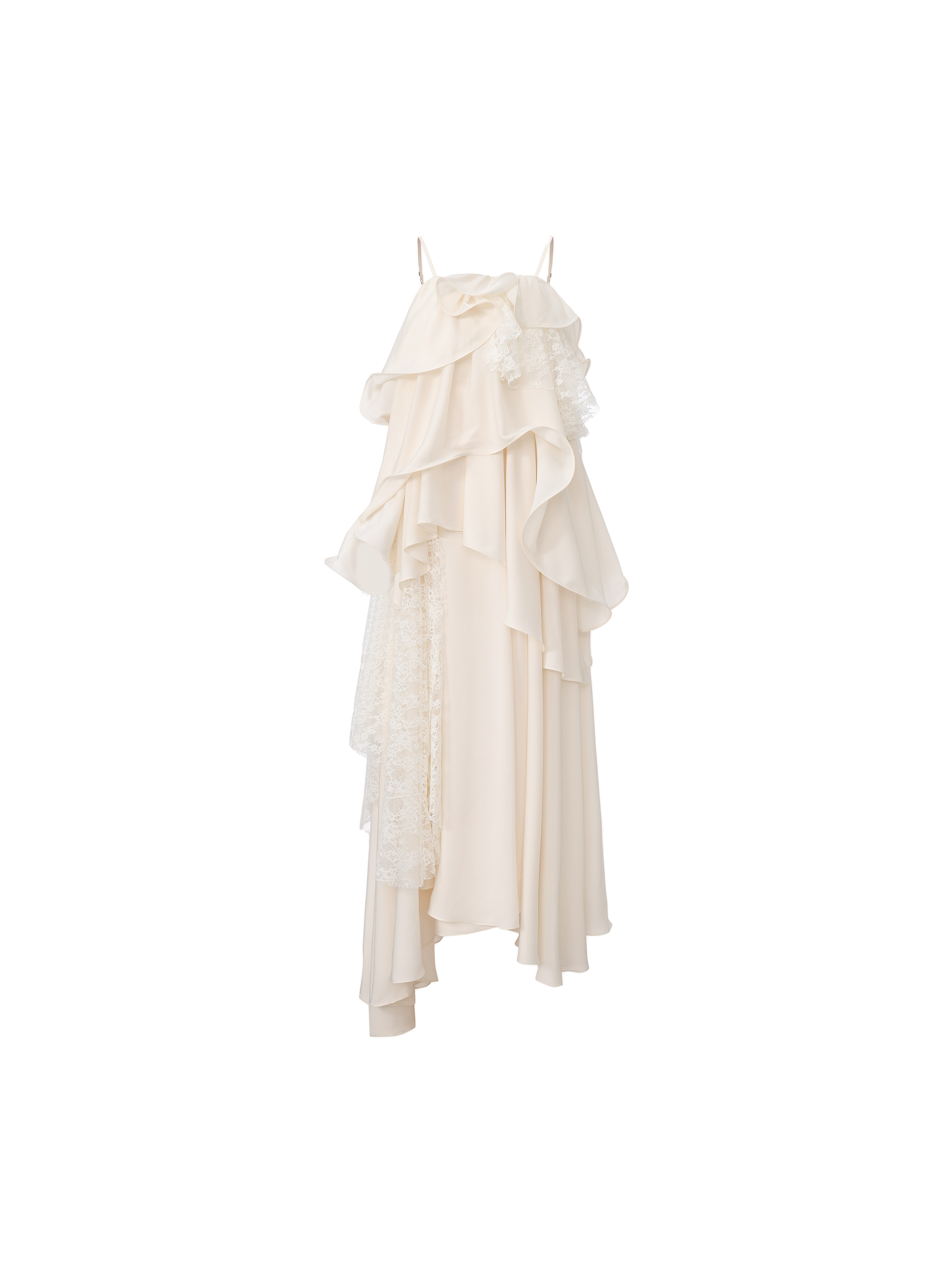 White Asymmetric Lace Ruffled Camisole Dress