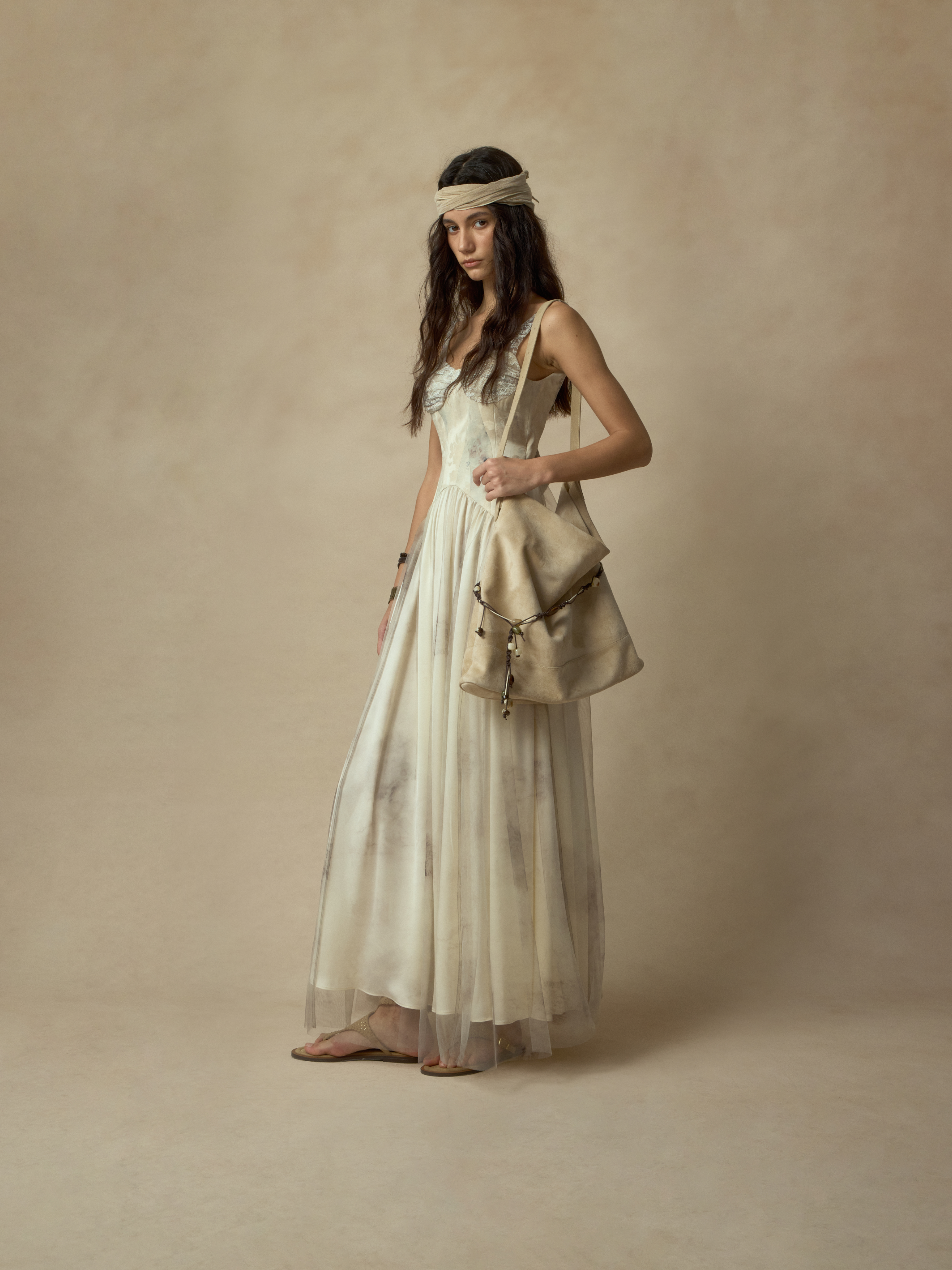 Printed Paneled Lace Tie-Waist Dress