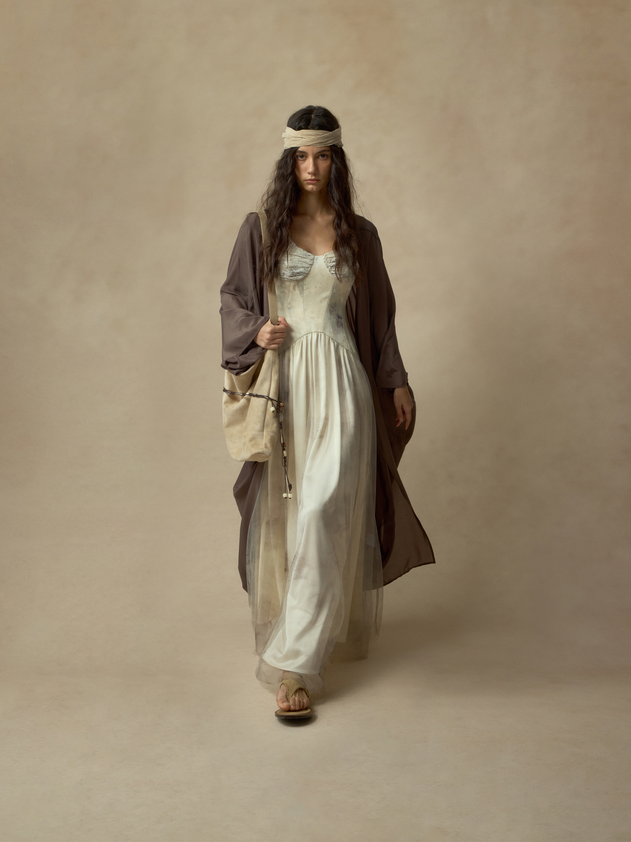 Printed Paneled Lace Tie-Waist Dress