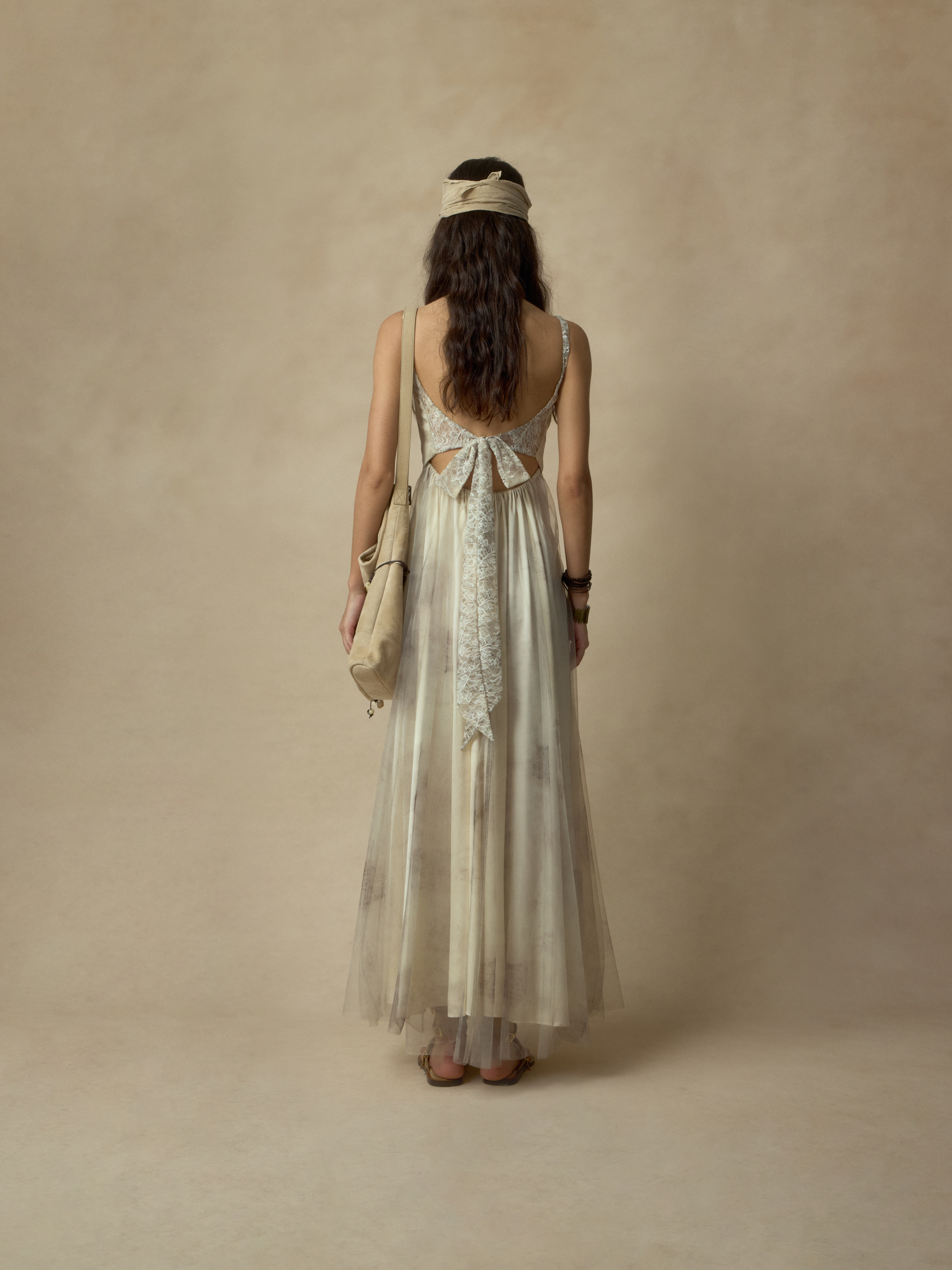 Printed Paneled Lace Tie-Waist Dress