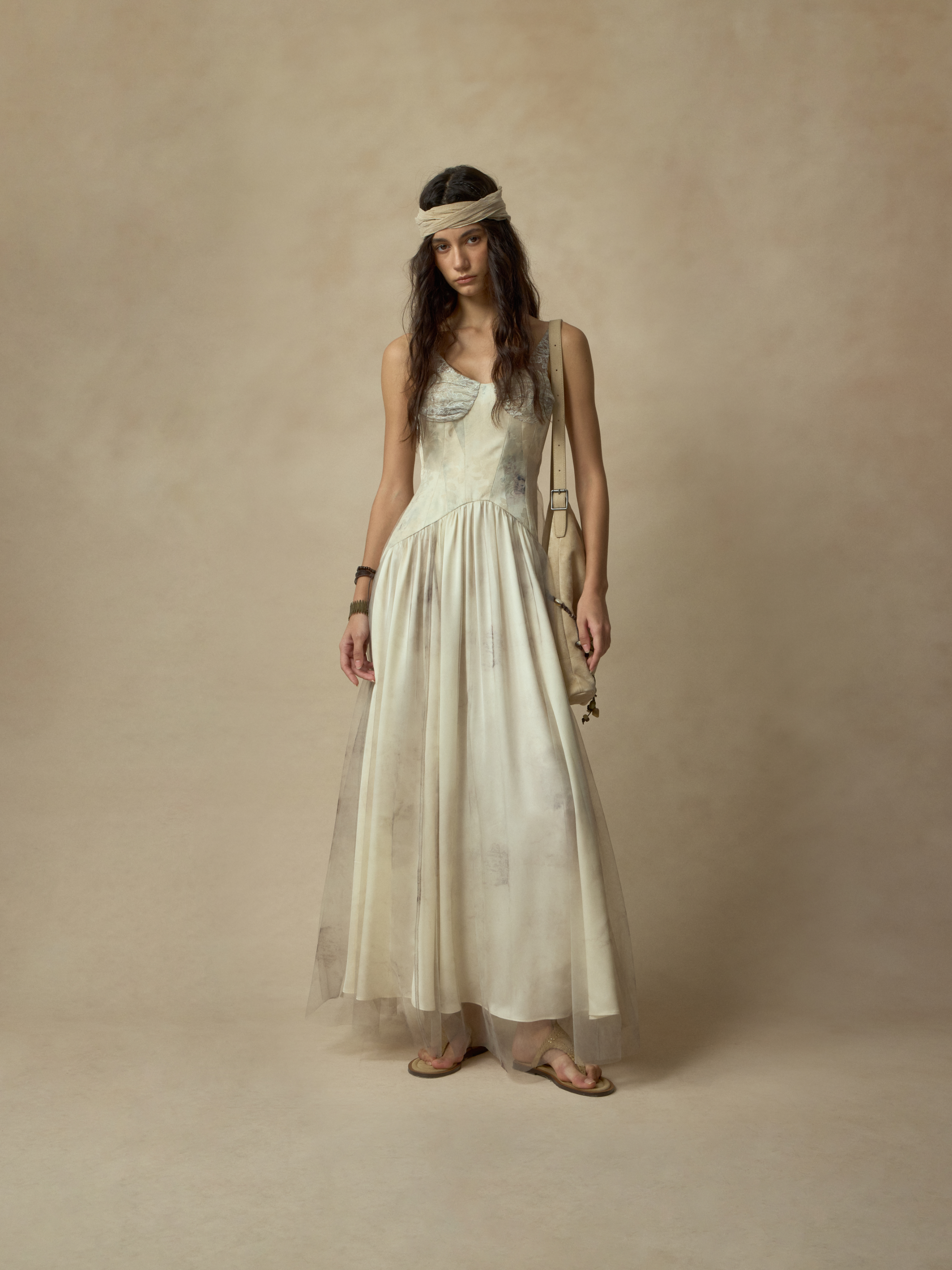 Printed Paneled Lace Tie-Waist Dress