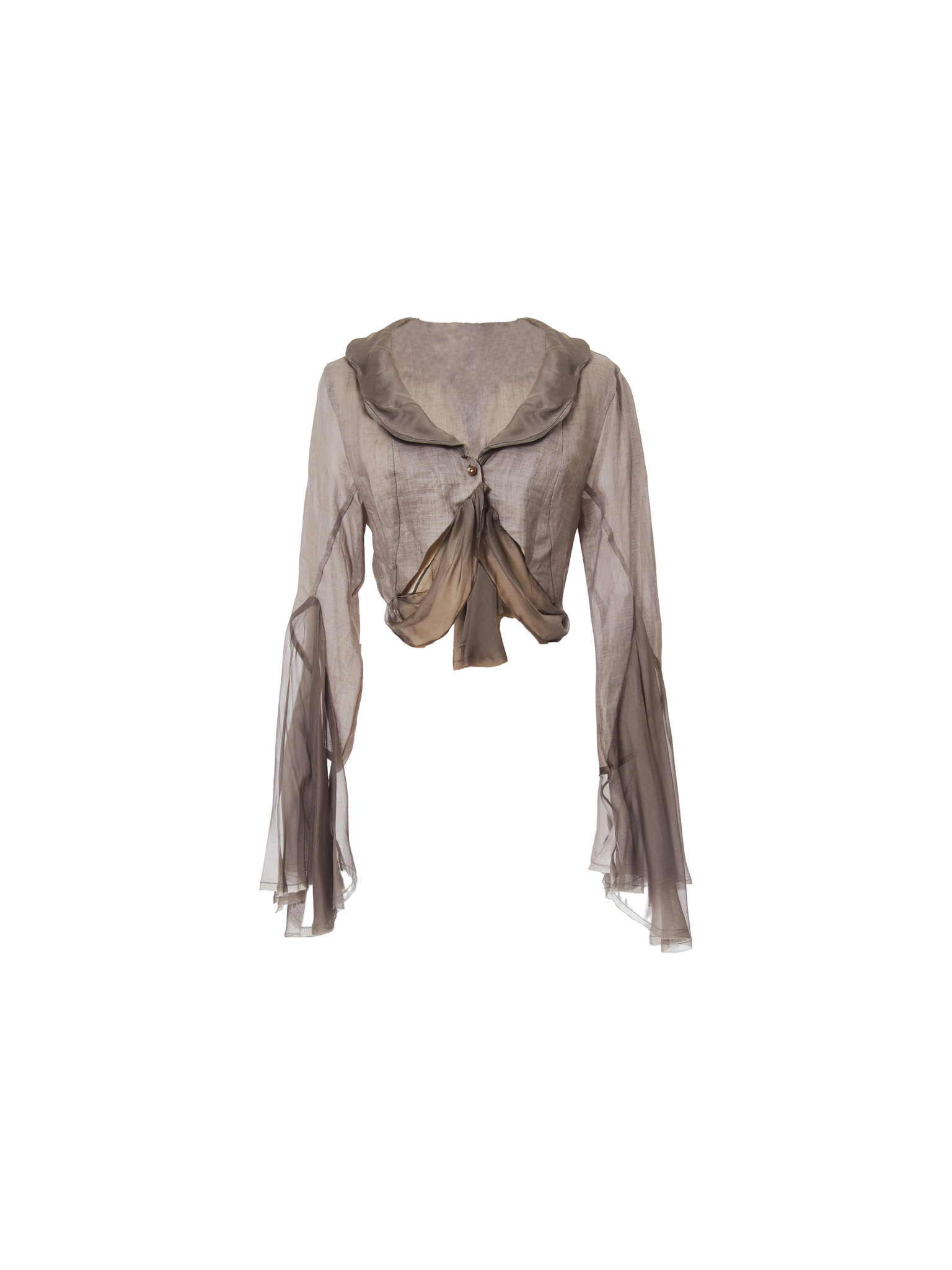 Khaki Short Jacket With Silk Sleeve