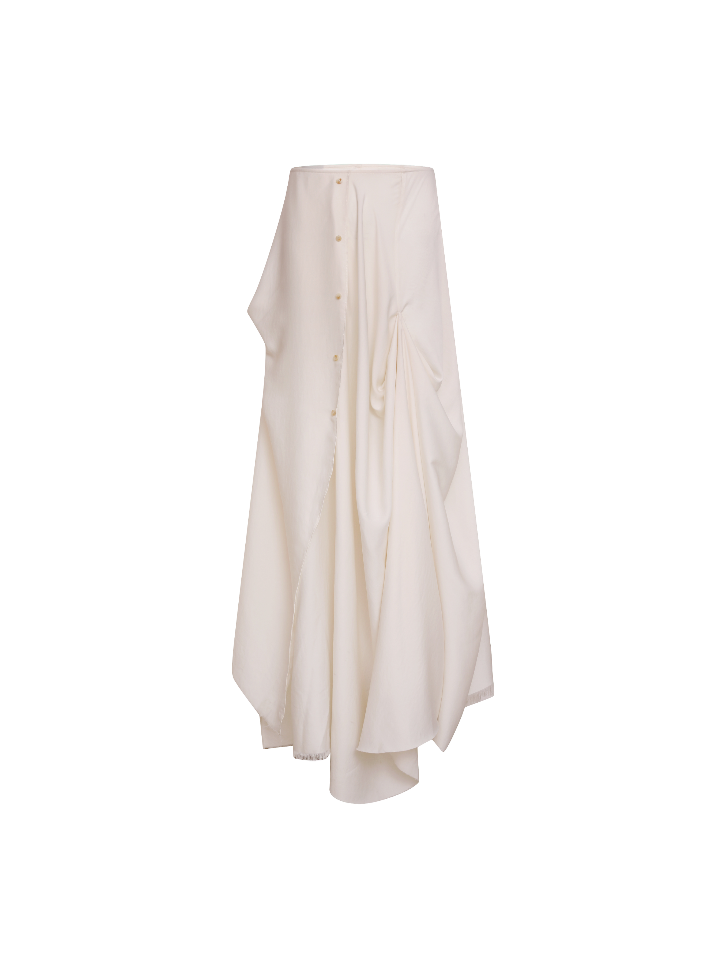 White Drape Mid-Length Skirt With Button