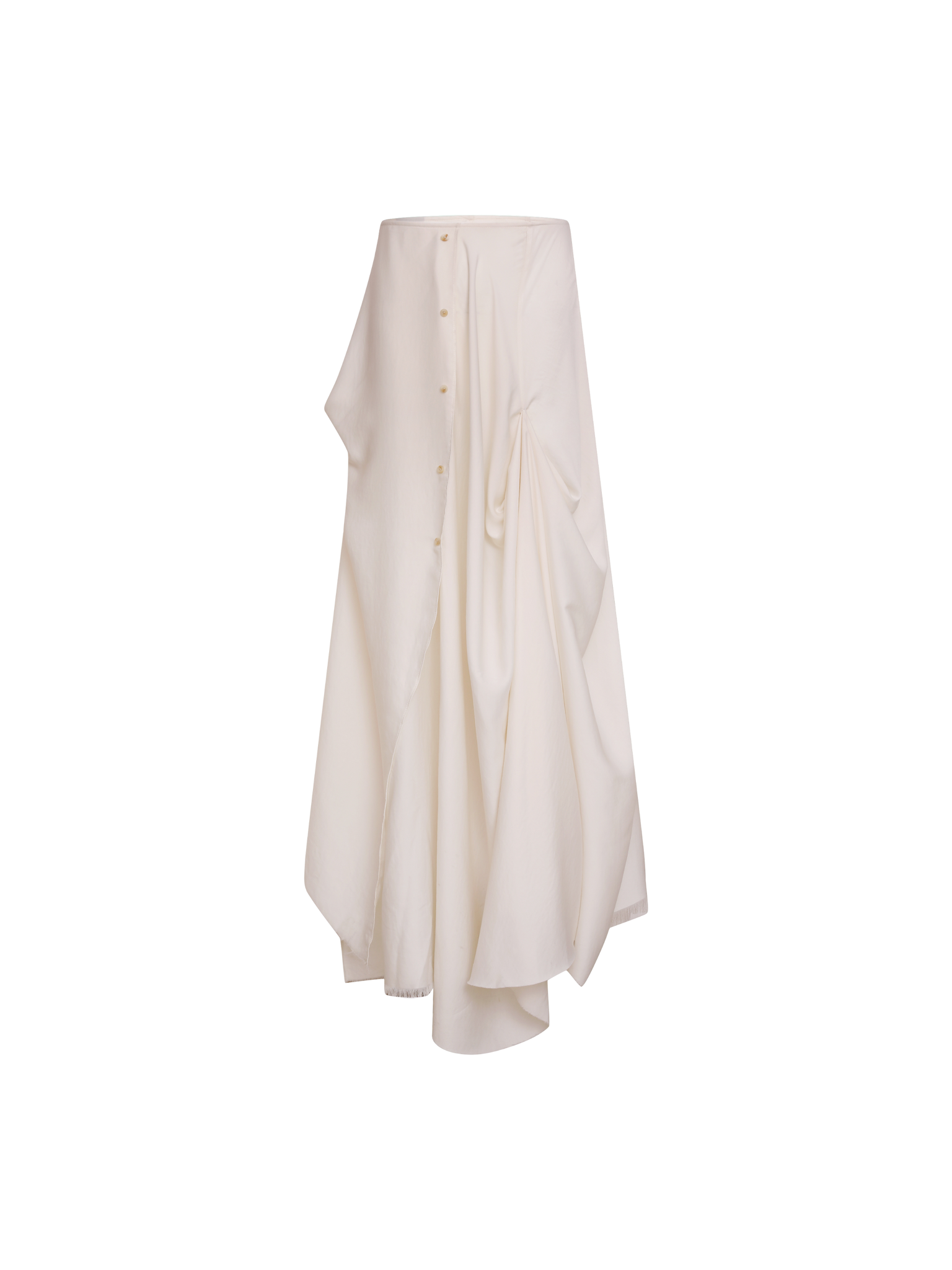 White Drape Mid-Length Skirt With Button