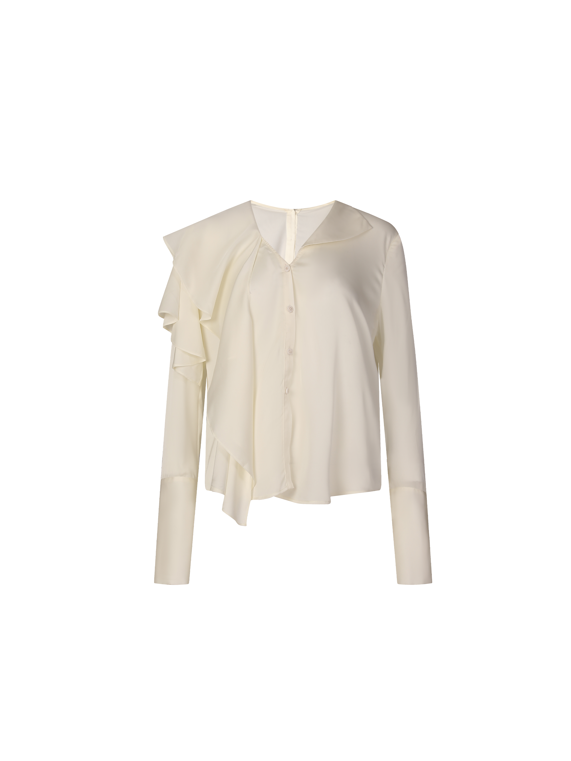 White Collar Seamed Silk Shirt