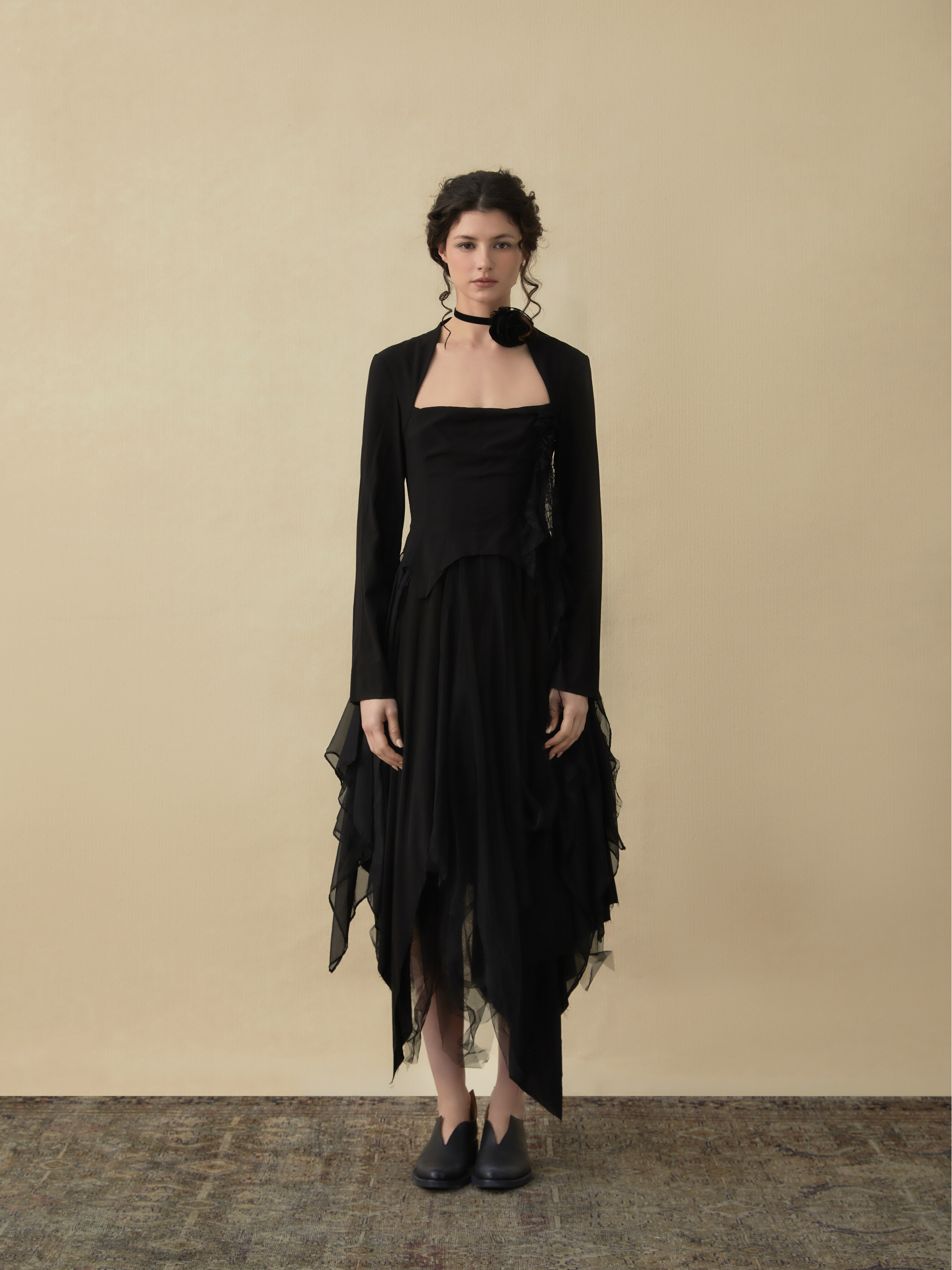 Black Stitching Gauze Dress