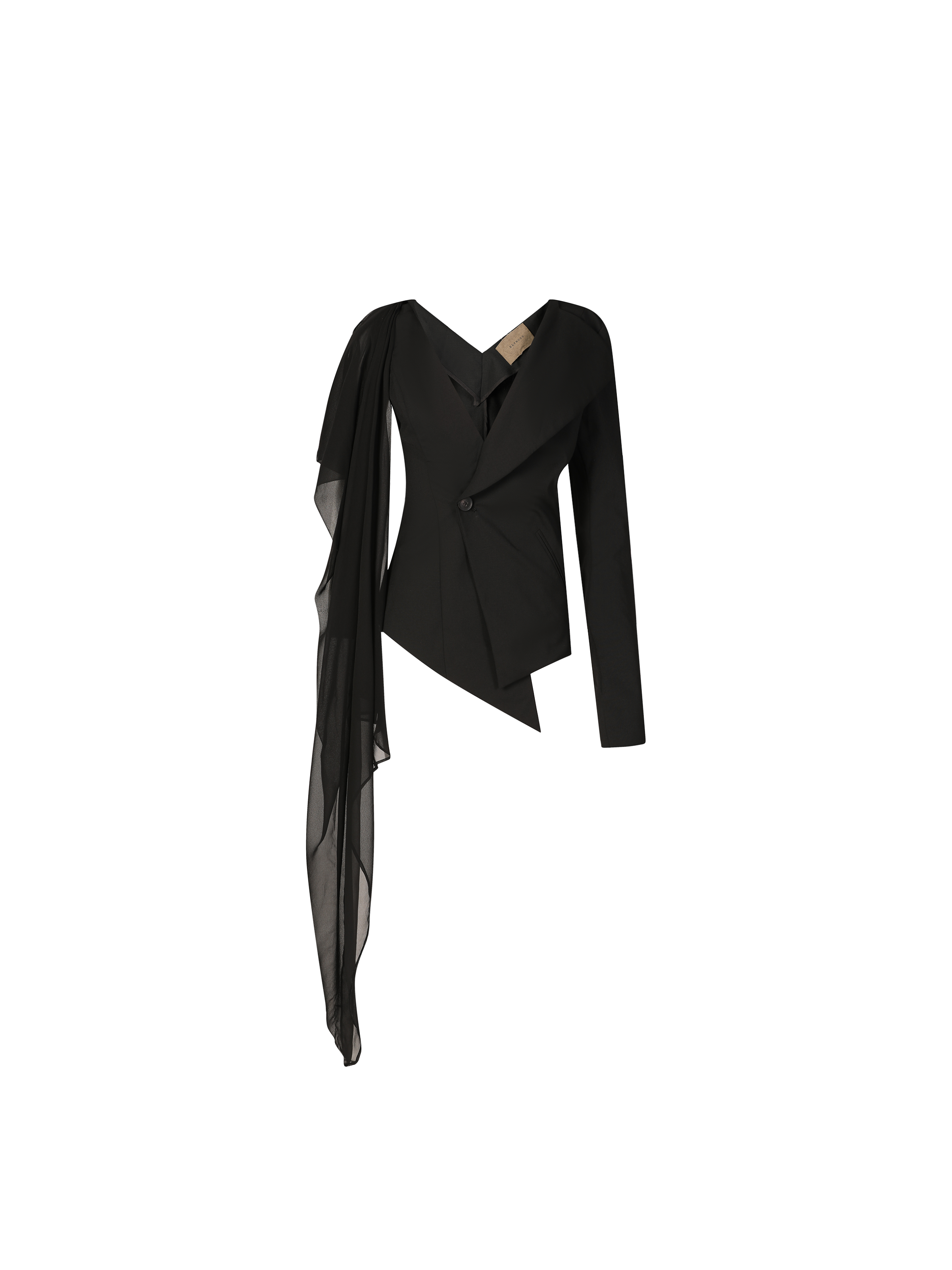 Black V-Neck Suit With Shoulder Gauze Piece