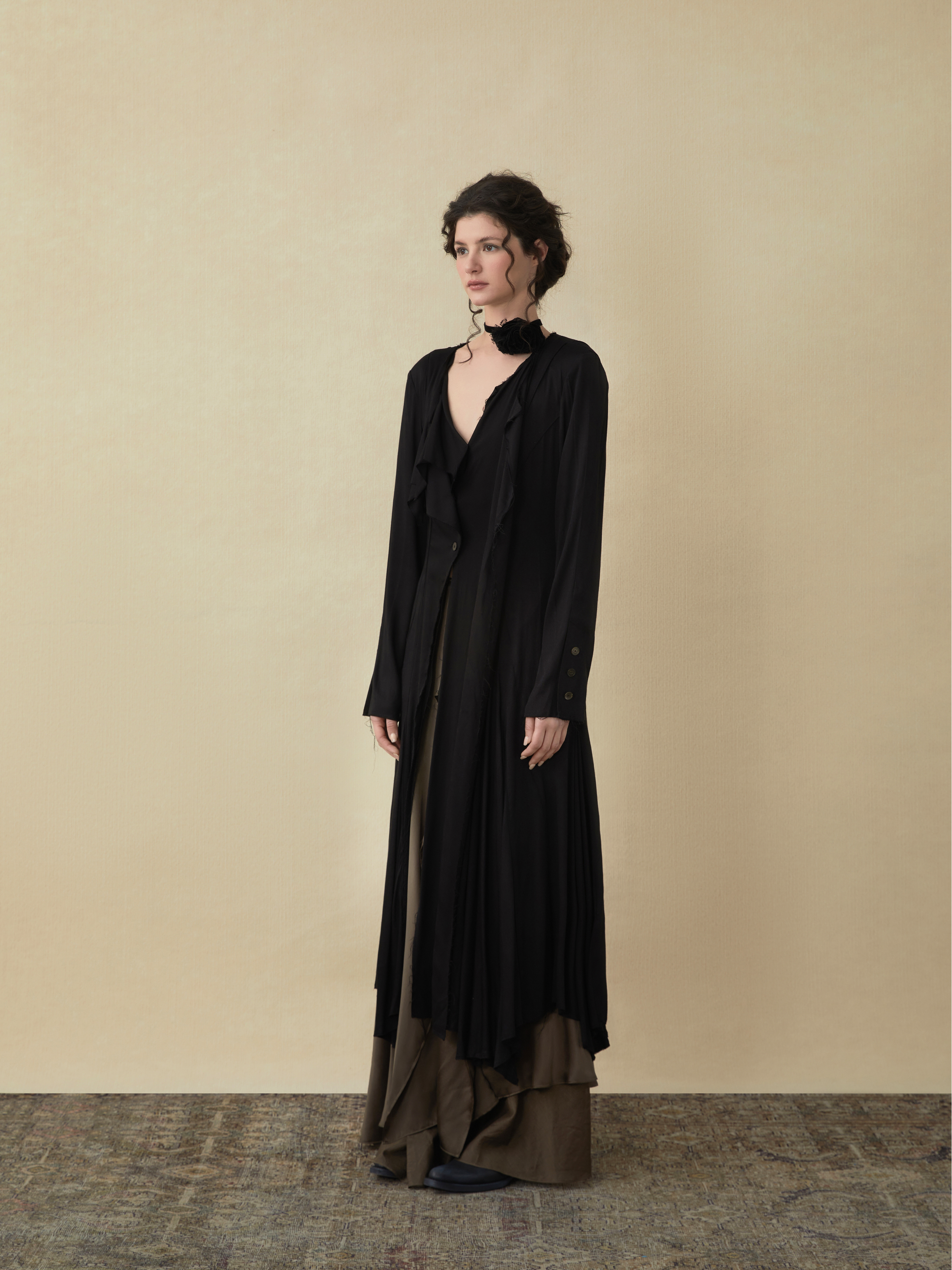 Black Symmetrical Collar Long Cardigan