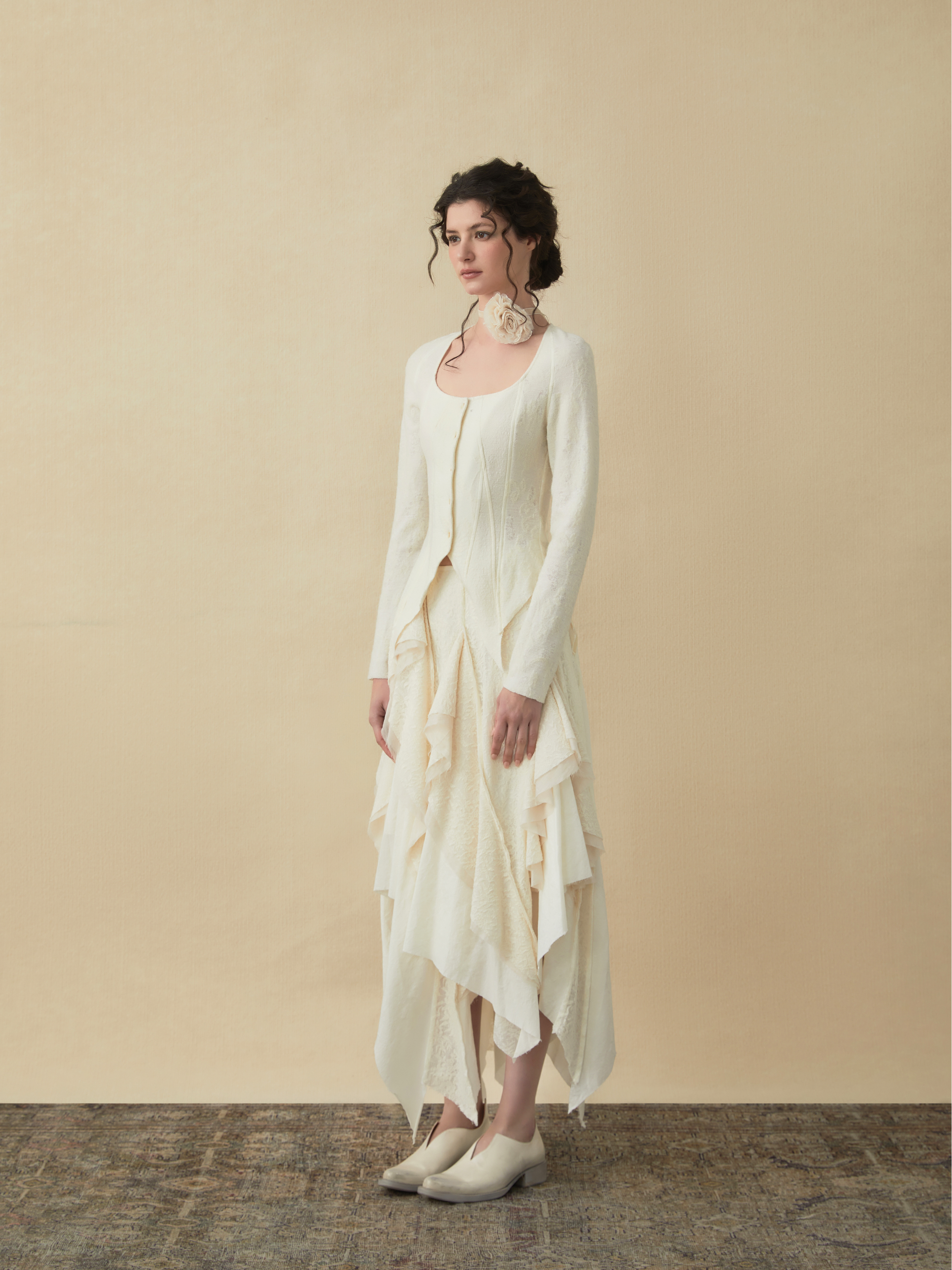 White Woolen Mid-Length Skirt
