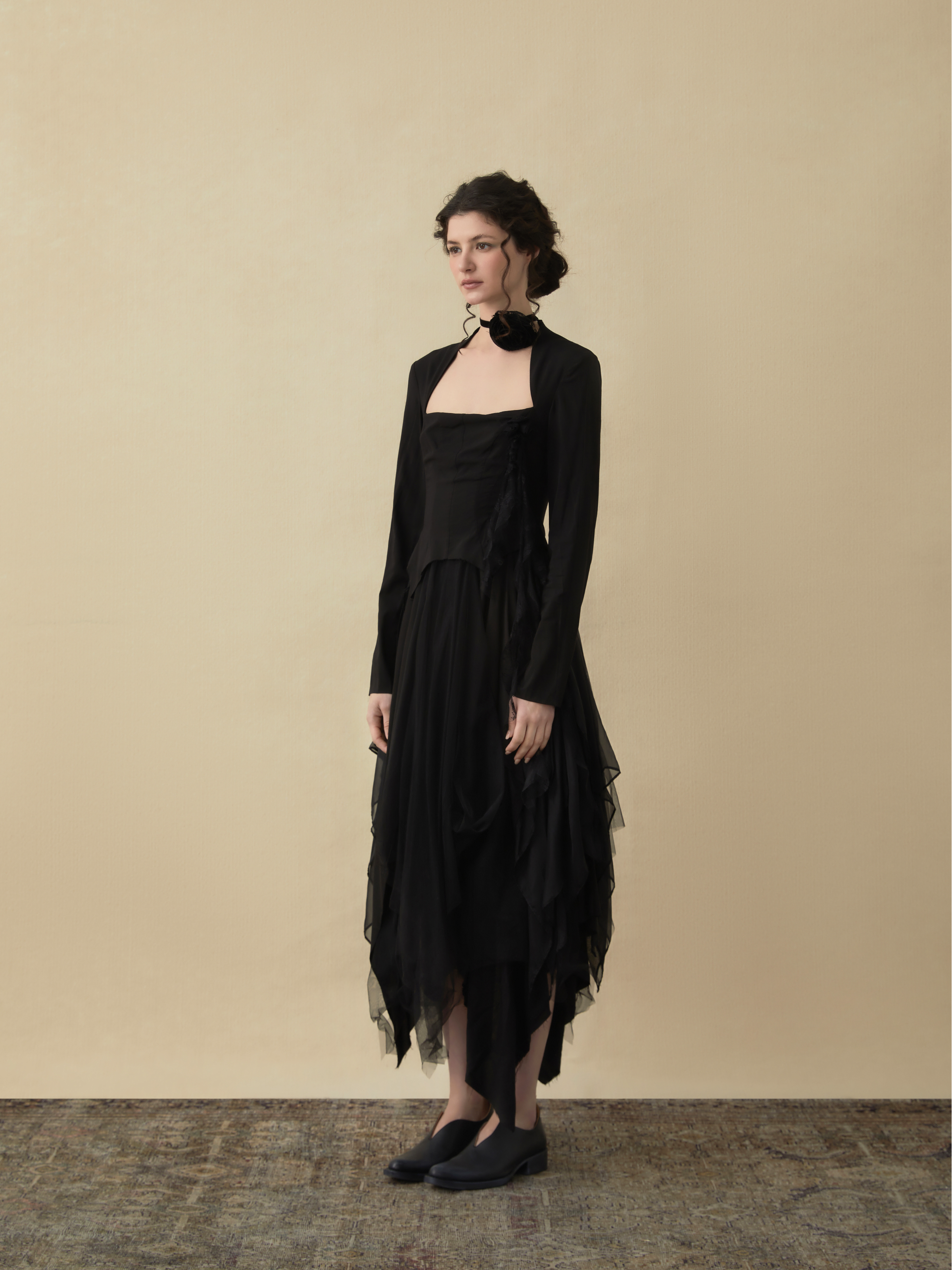 Black Stitching Gauze Dress