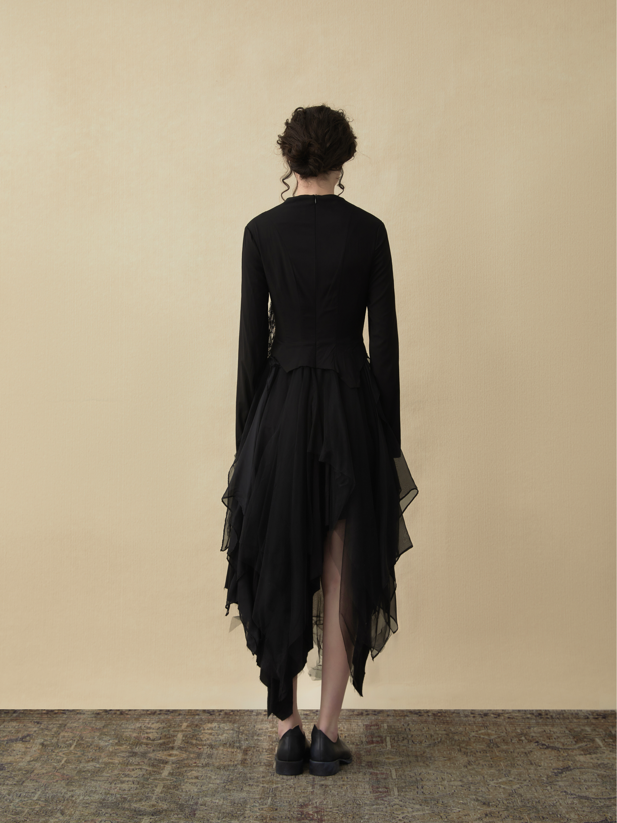 Black Stitching Gauze Dress