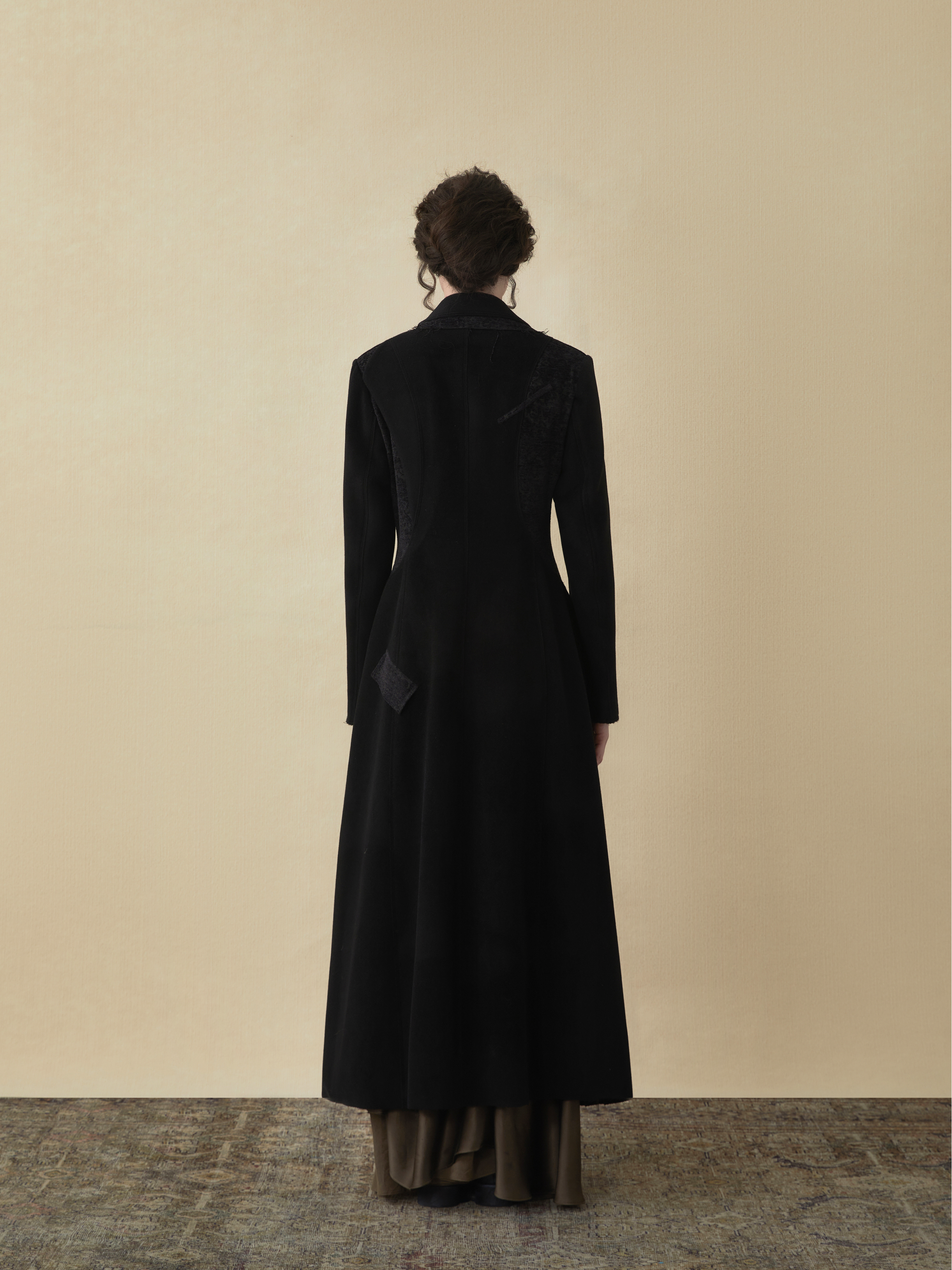 Black Velvet Jacquard Long Coat