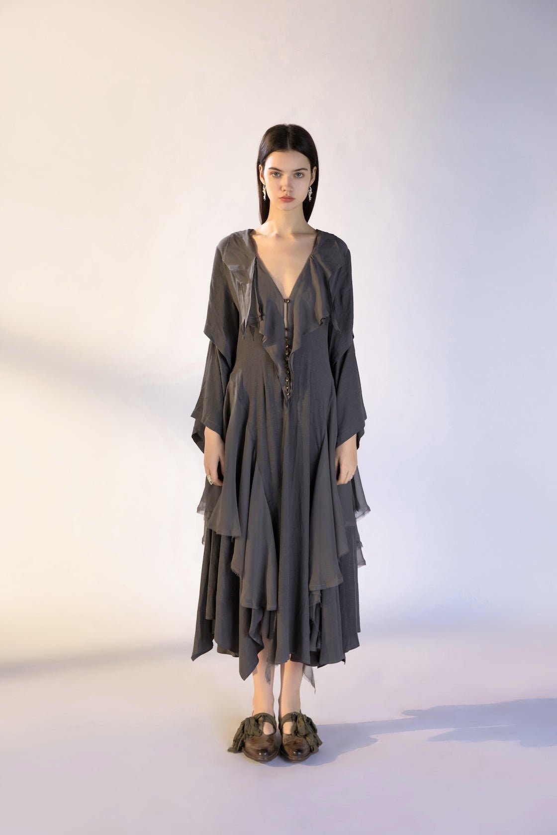 Dark Khaki Silk Overall Dress